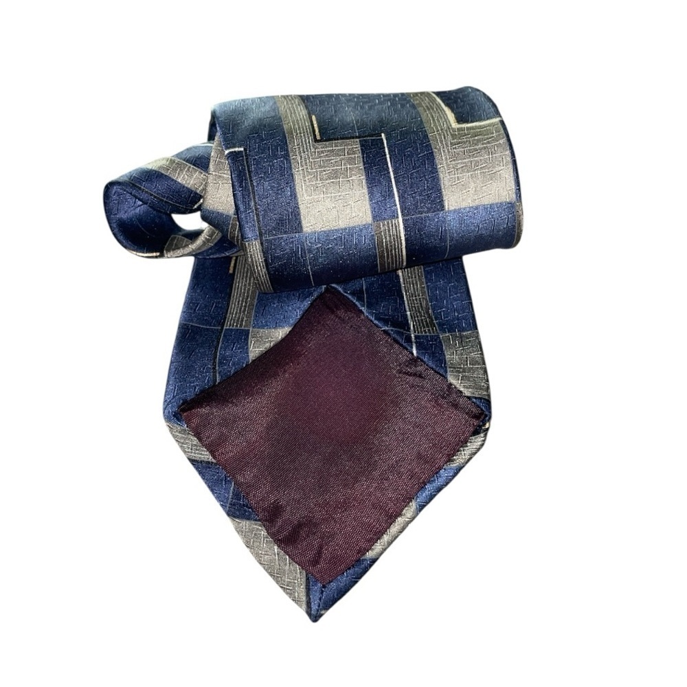 ESSANTE 100% Silk Geometric Navy Blue and Gray Men's Tie - Picture 5 of 6